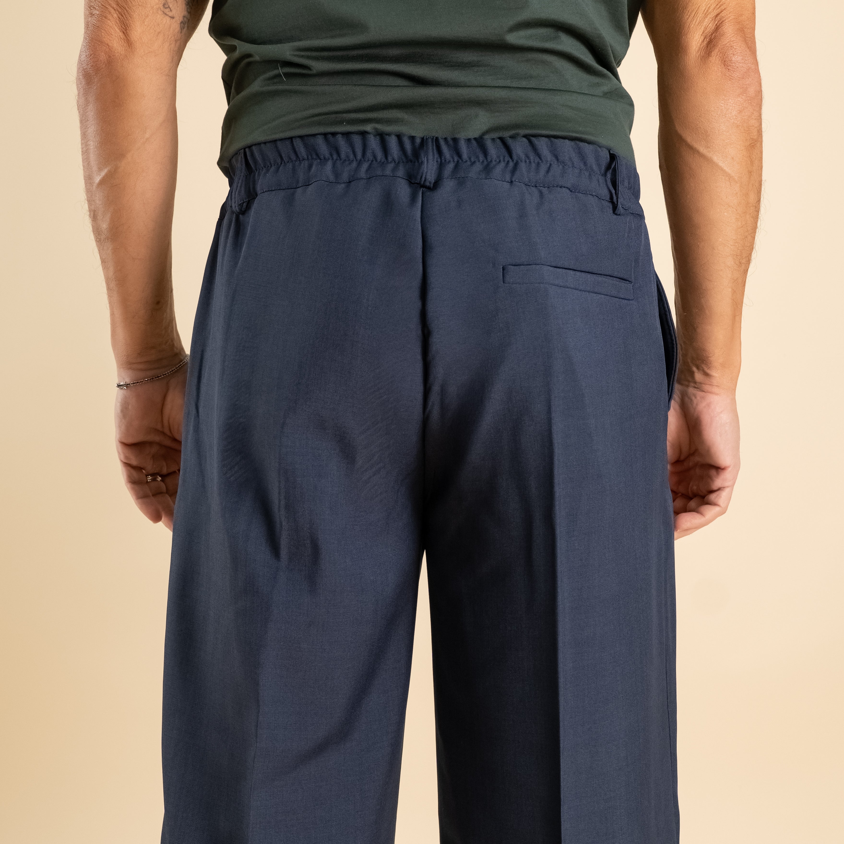 Pantalone palazzo taglio dritto con molla sul retro - Blu