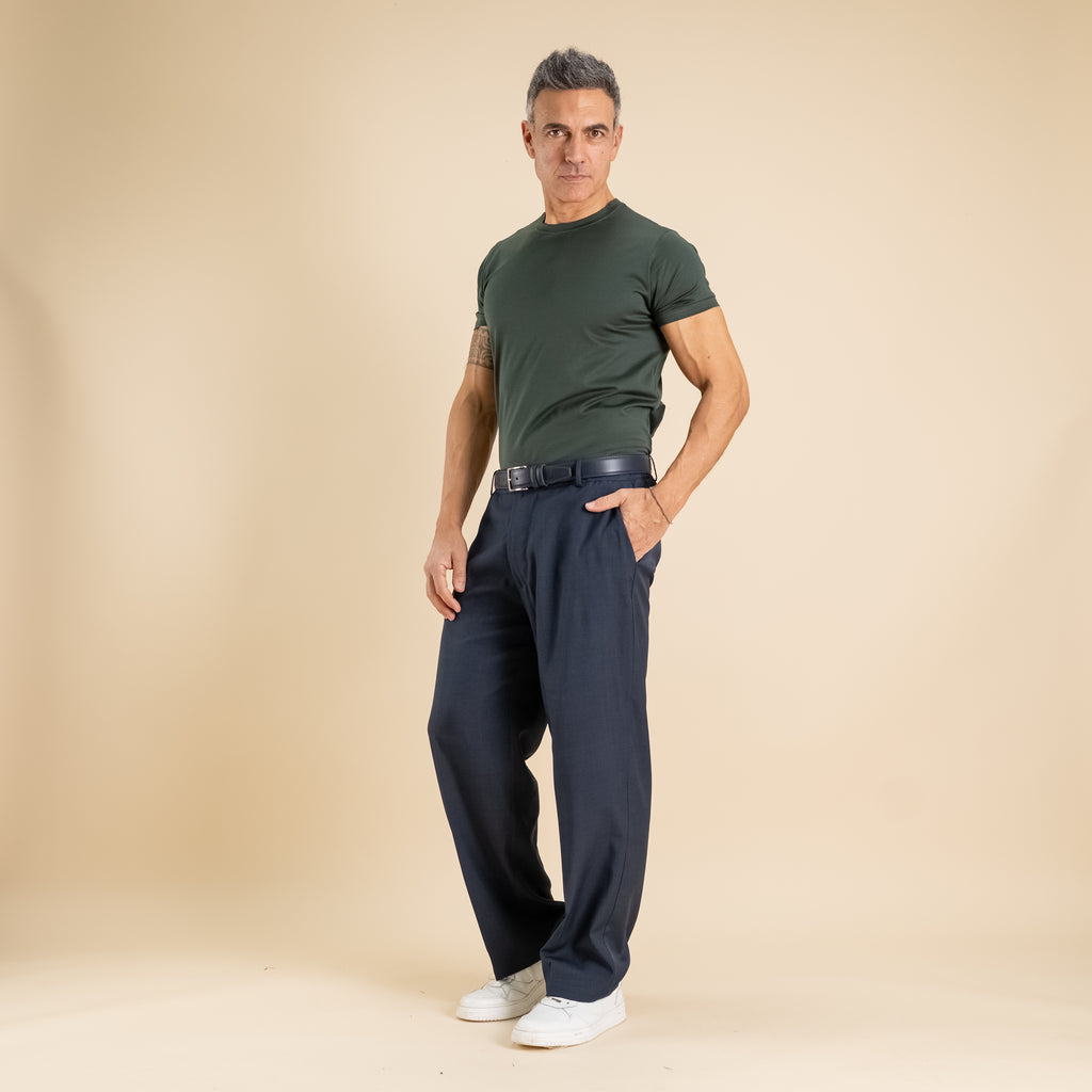 Pantalone palazzo taglio dritto con molla sul retro - Blu