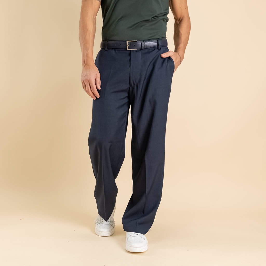 Pantalone palazzo taglio dritto con molla sul retro - Blu