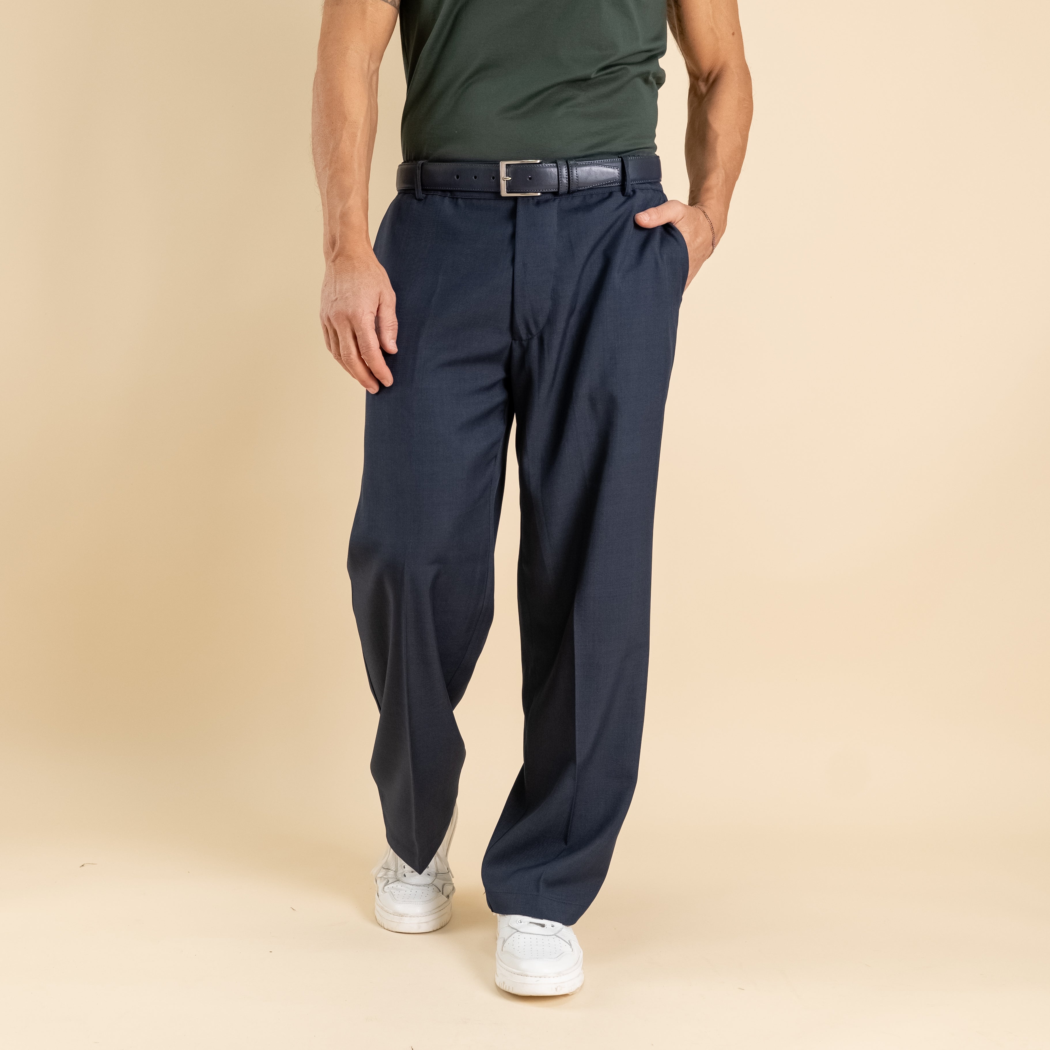Pantalone palazzo taglio dritto con molla sul retro - Blu
