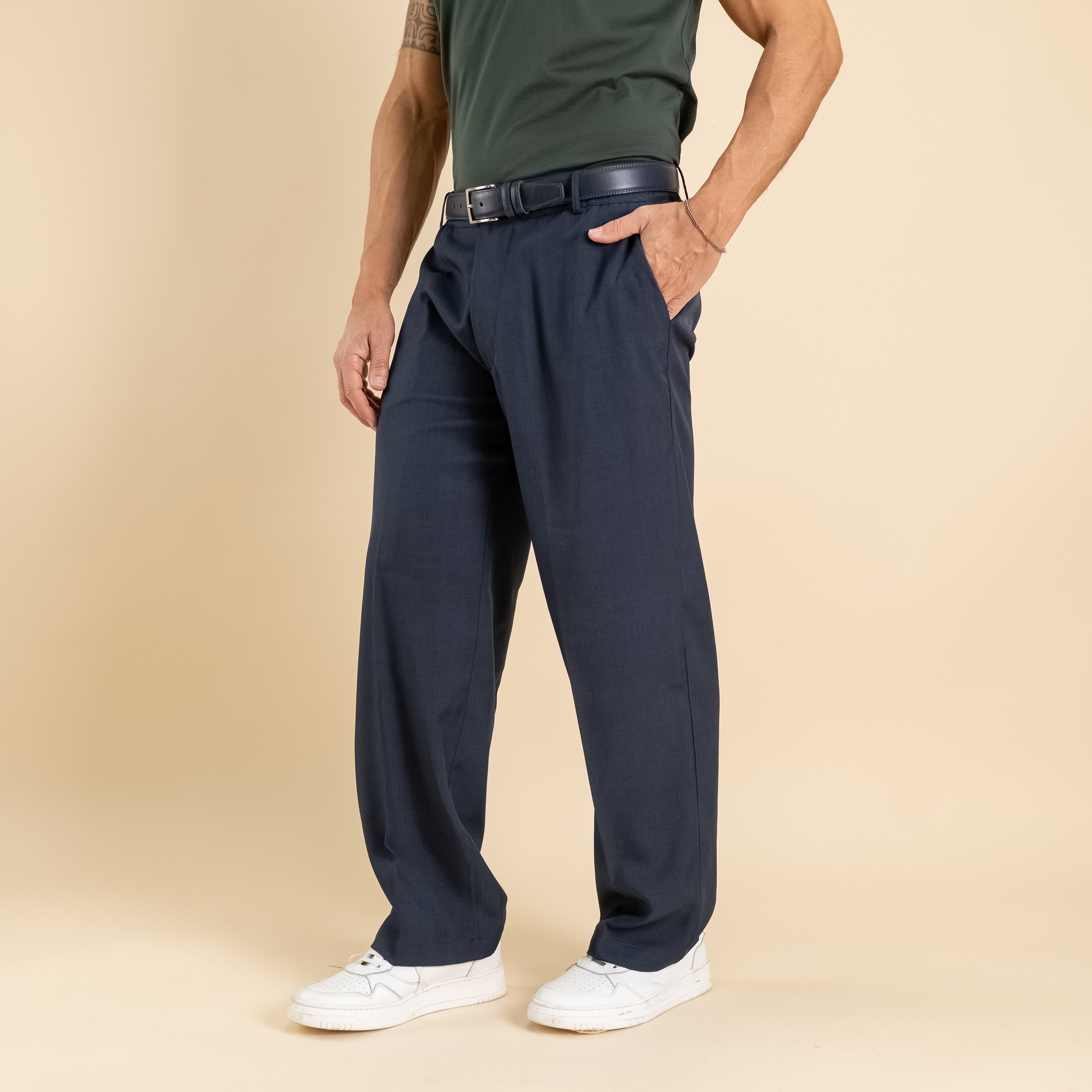 Pantalone palazzo taglio dritto con molla sul retro - Blu