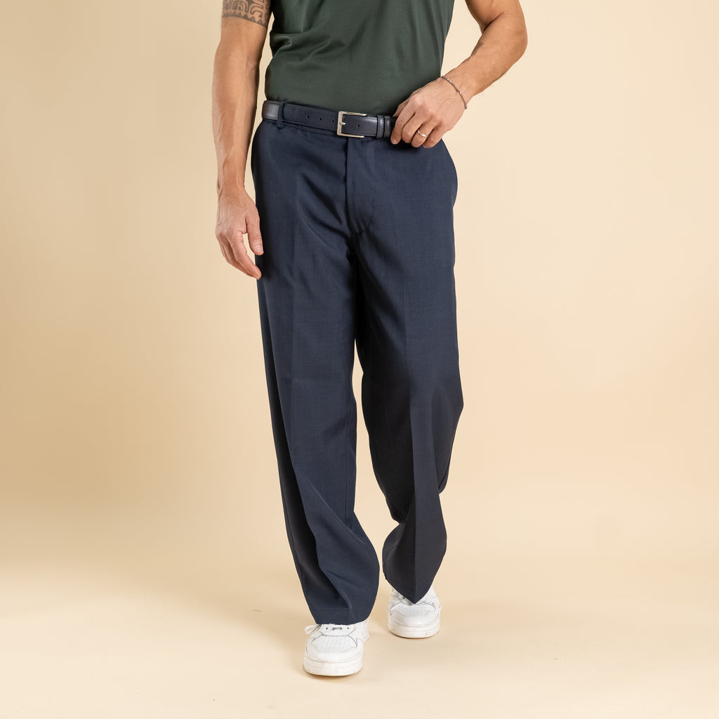Pantalone palazzo taglio dritto con molla sul retro - Blu