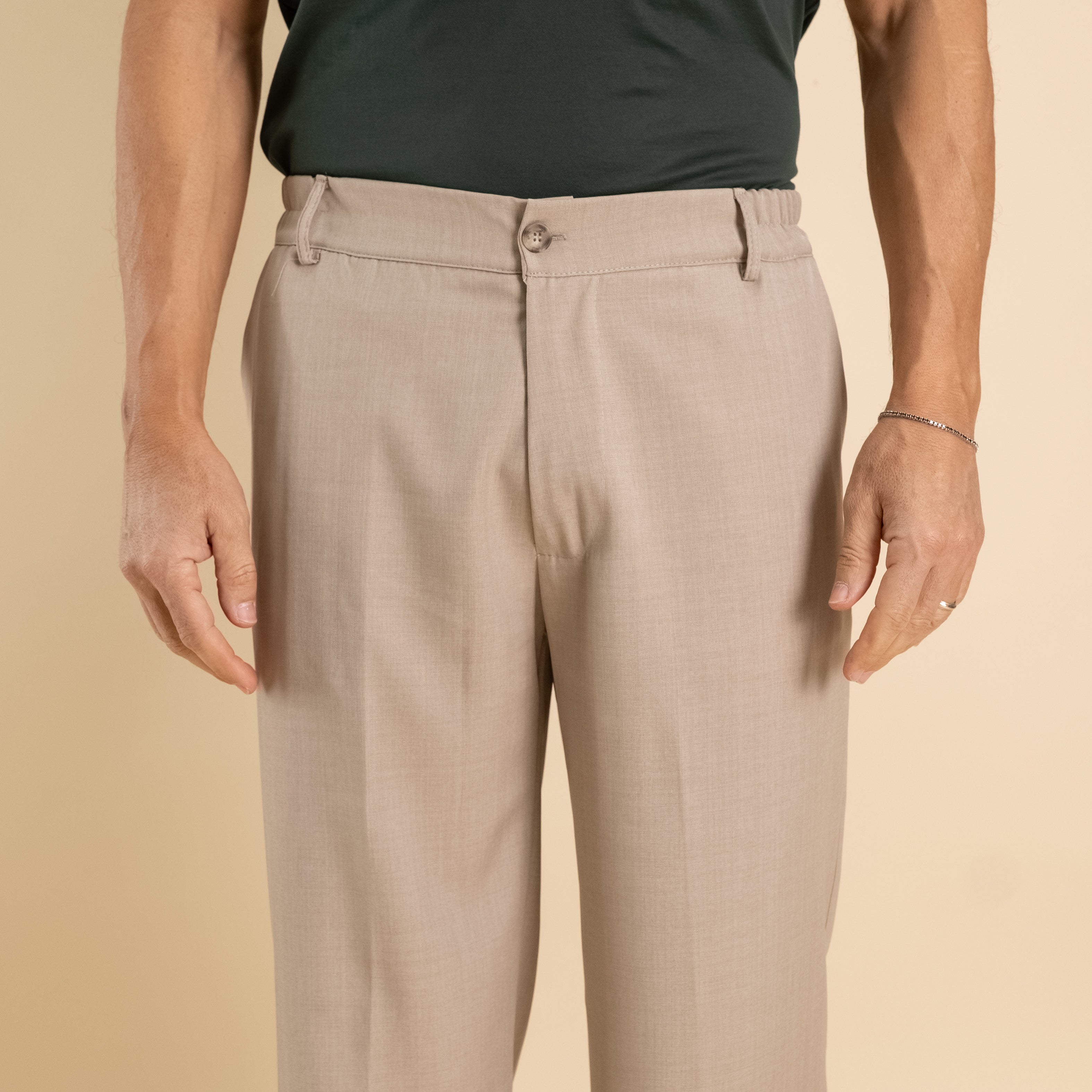 Pantalone palazzo taglio dritto con molla sul retro - Beige