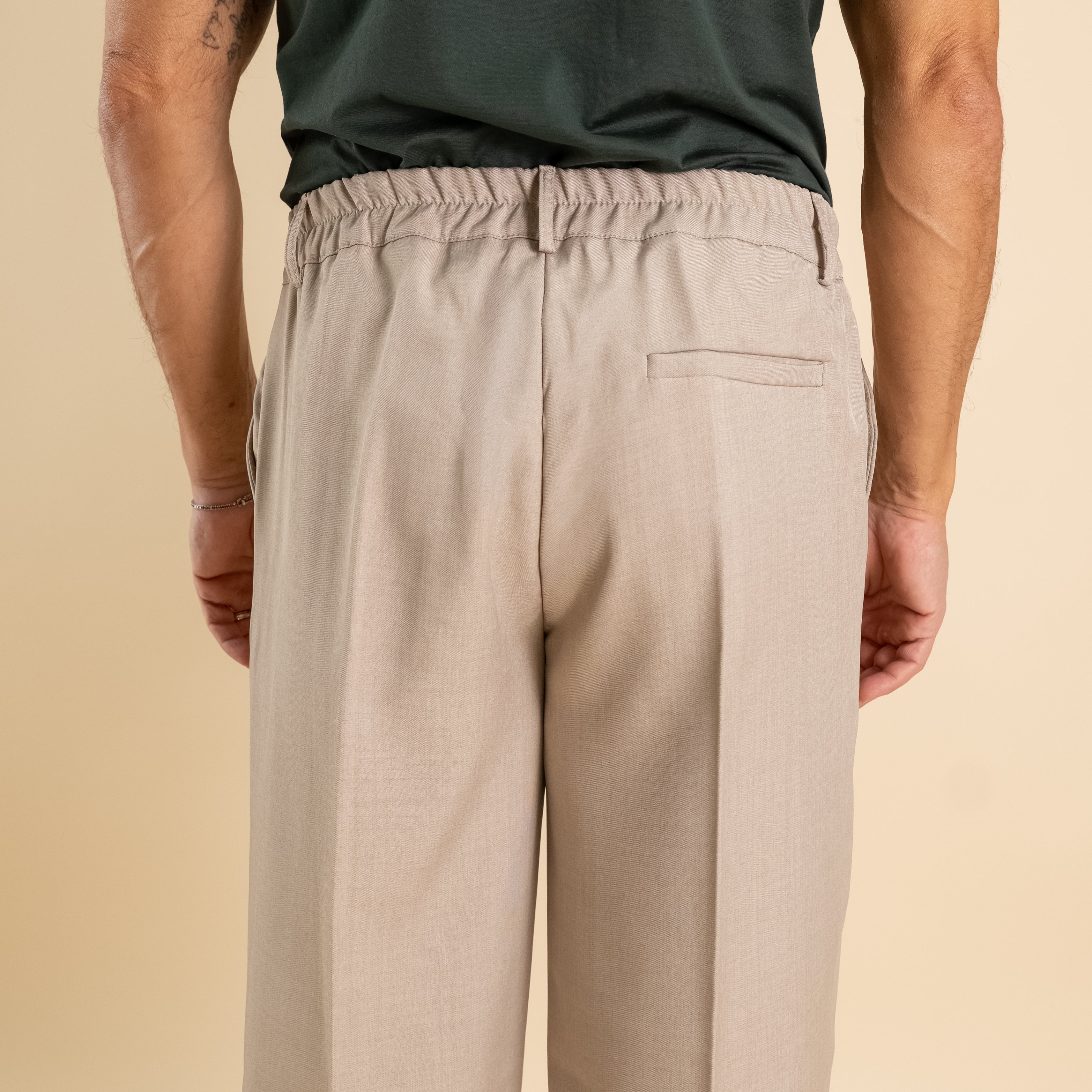 Pantalone palazzo taglio dritto con molla sul retro - Beige