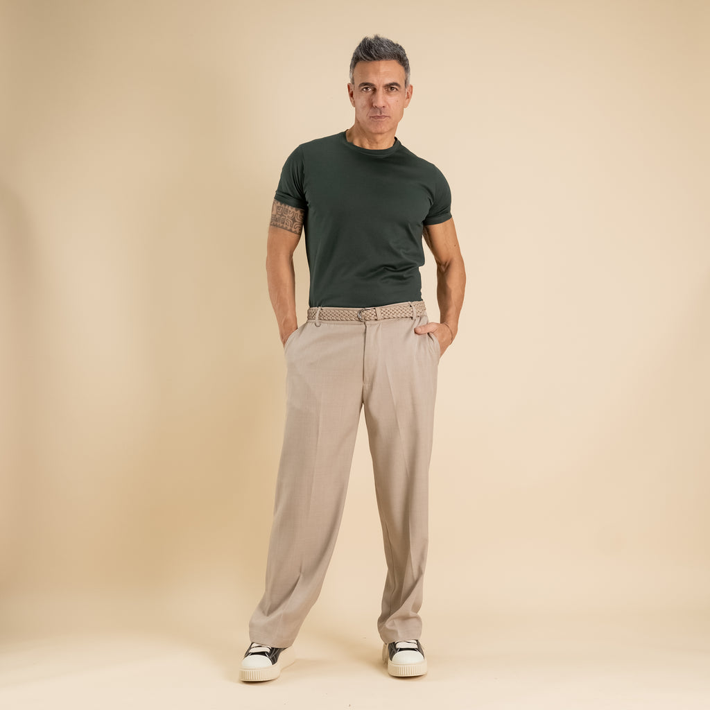 Pantalone palazzo taglio dritto con molla sul retro - Beige