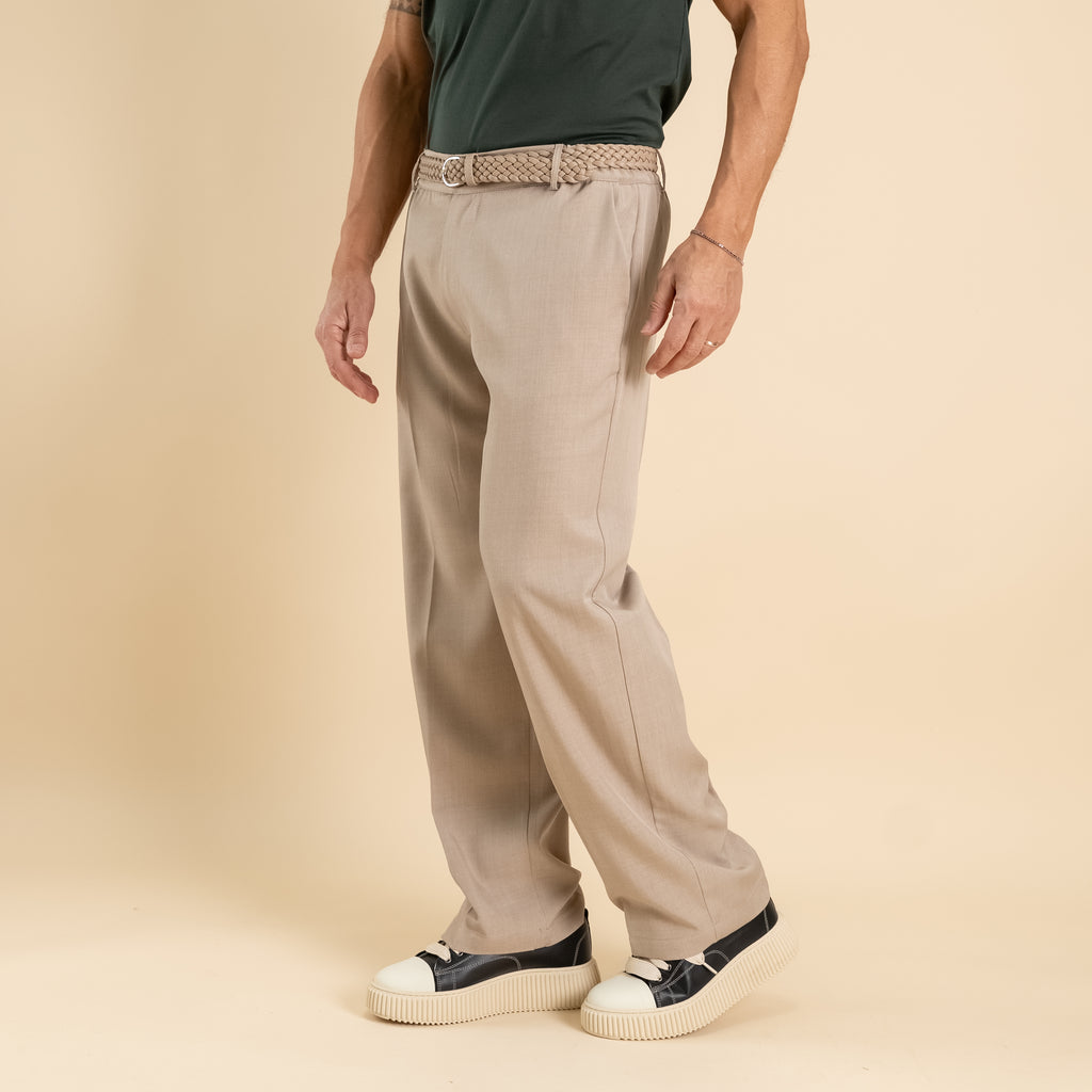Pantalone palazzo taglio dritto con molla sul retro - Beige