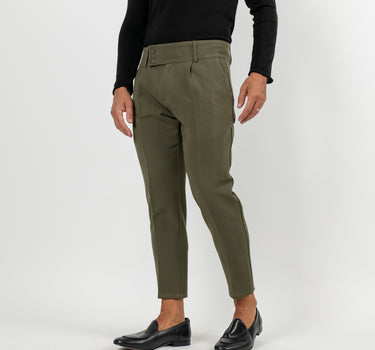 Pantalone con Fascia a Vita Alta e Doppio Bottone - Verde Militare