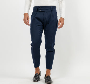 Pantalone con Fascia a Vita Alta e Doppio Bottone - Blu