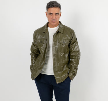 Giacca a camicia in Vera Pelle - Verde Militare