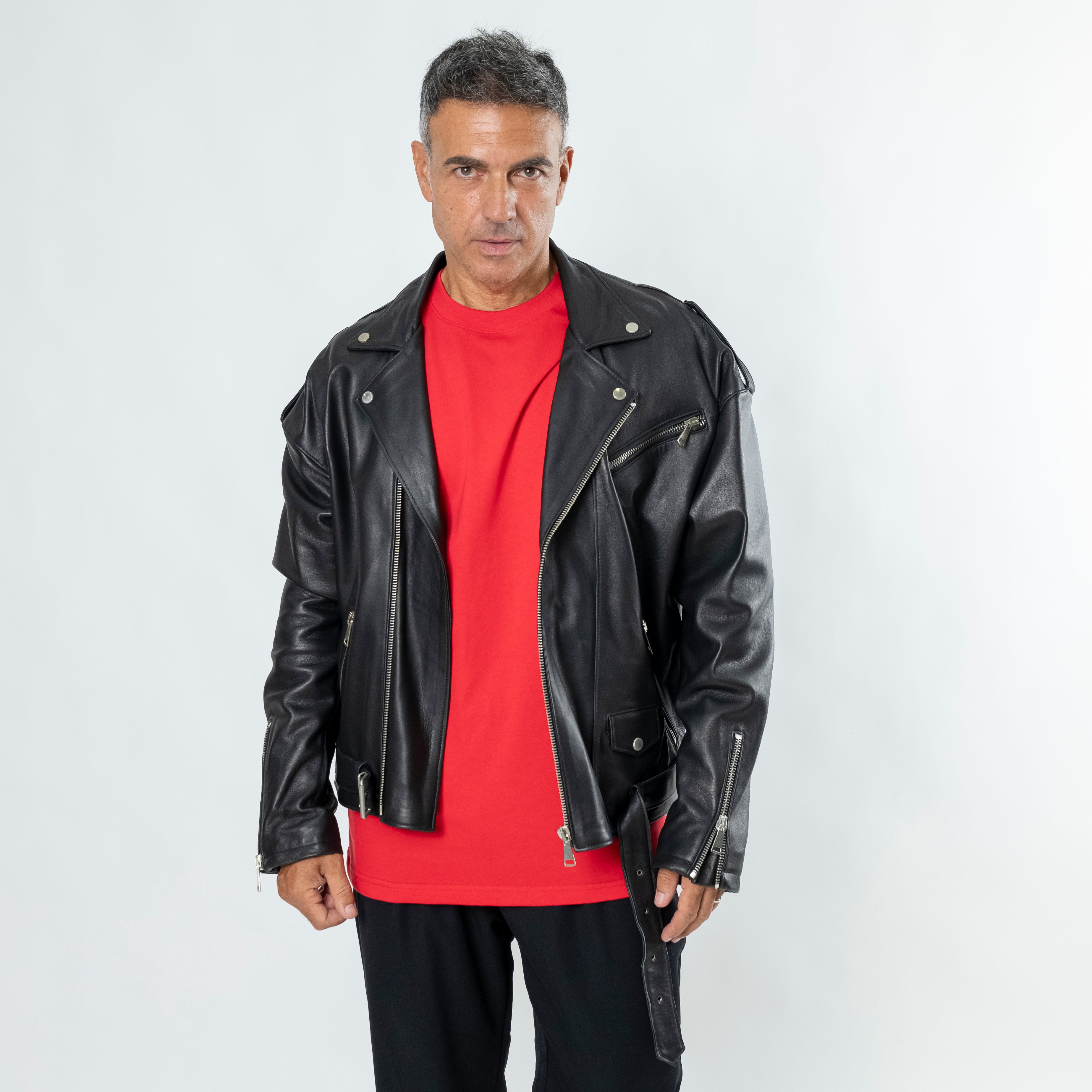 Chiodo Oversize in Vera Pelle - Nero