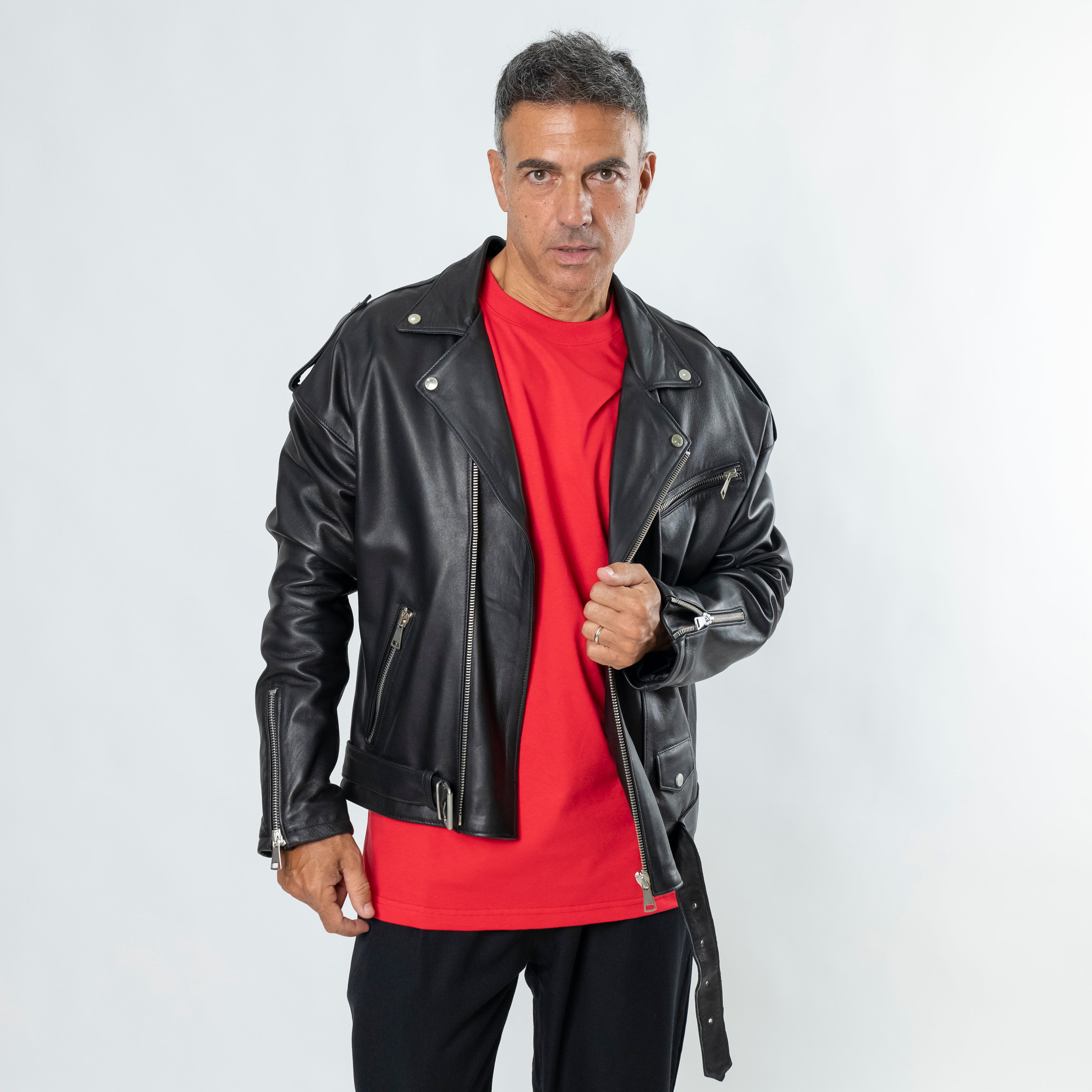 Chiodo Oversize in Vera Pelle - Nero