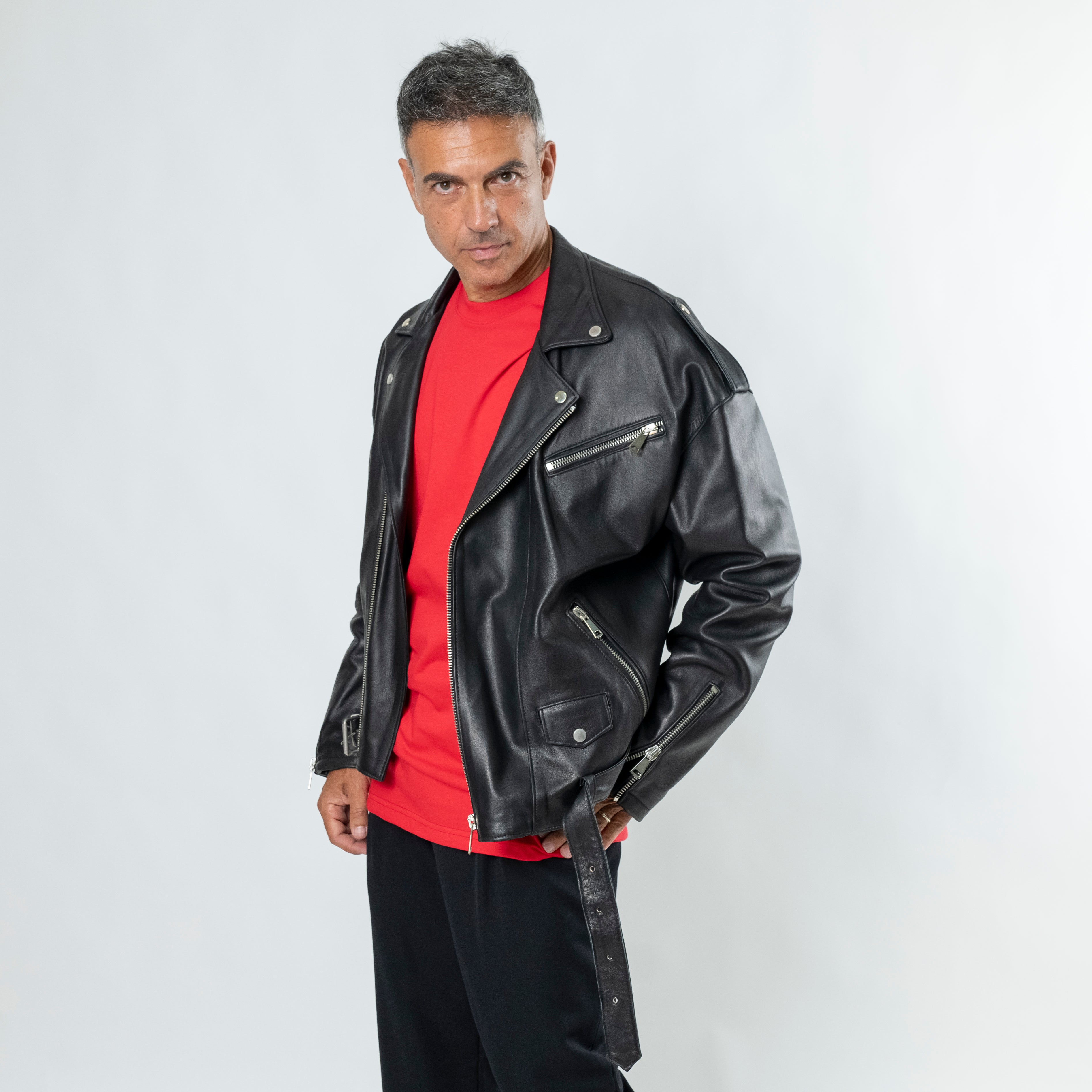 Chiodo Oversize in Vera Pelle - Nero