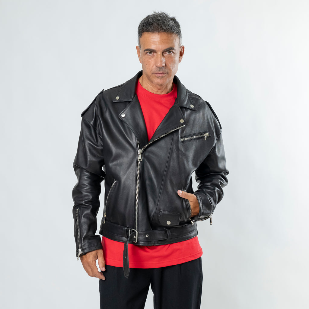 Chiodo Oversize in Vera Pelle - Nero