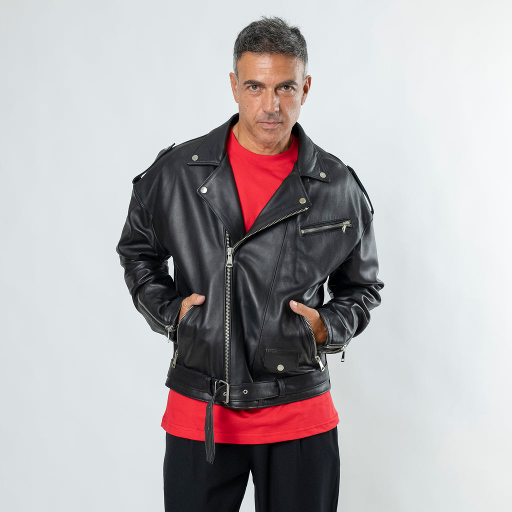 Chiodo Oversize in Vera Pelle - Nero