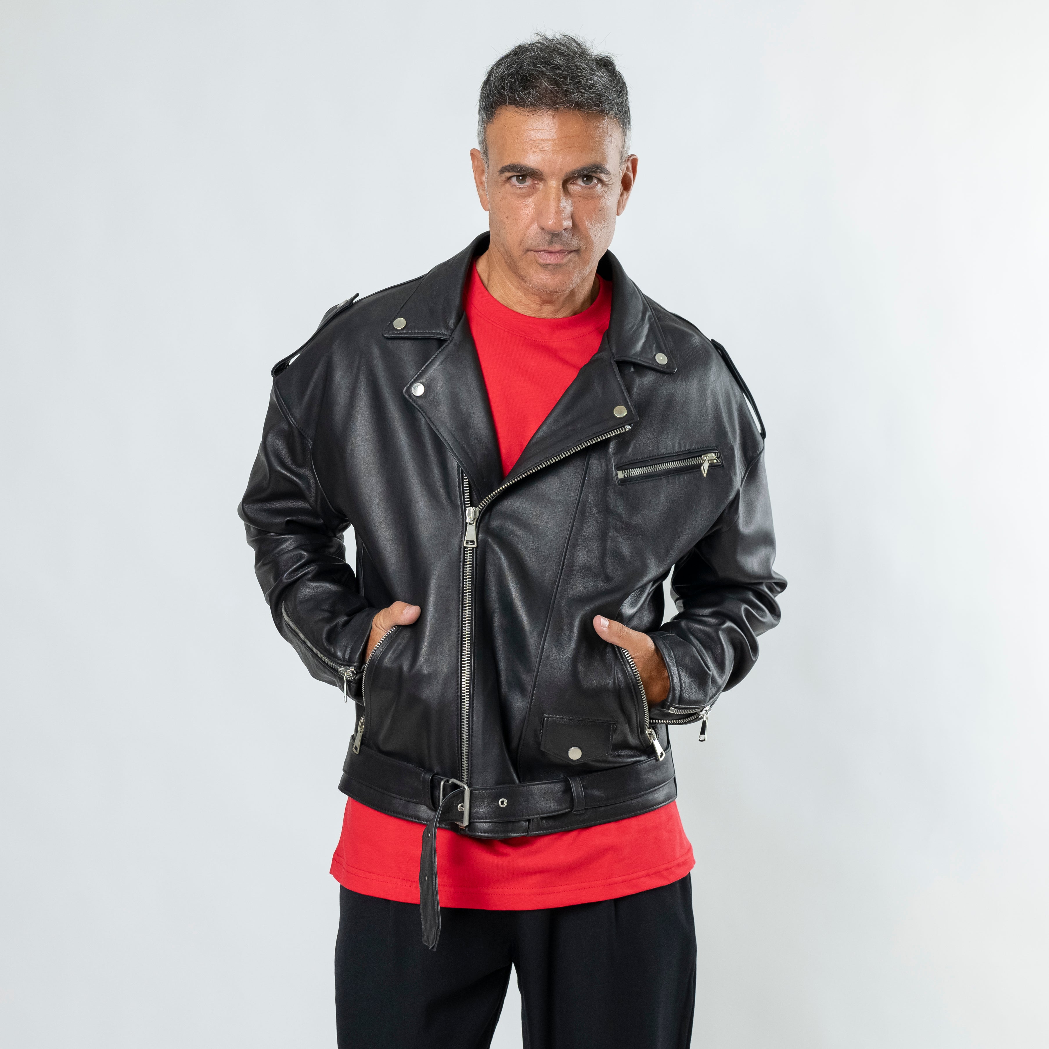 Chiodo Oversize in Vera Pelle - Nero