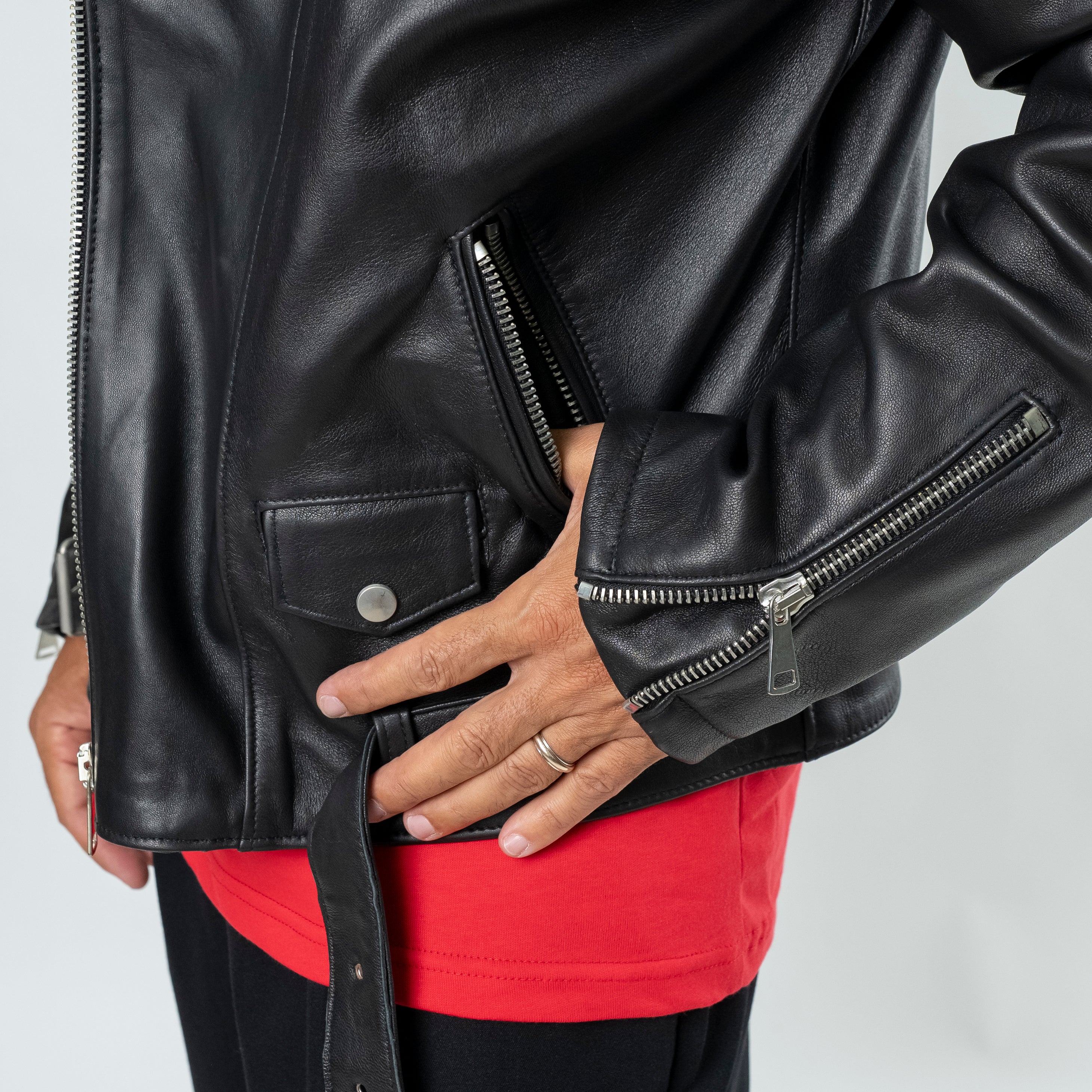 Chiodo Oversize in Vera Pelle - Nero