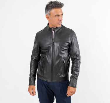 Giacca biker in Vera Pelle - Nero