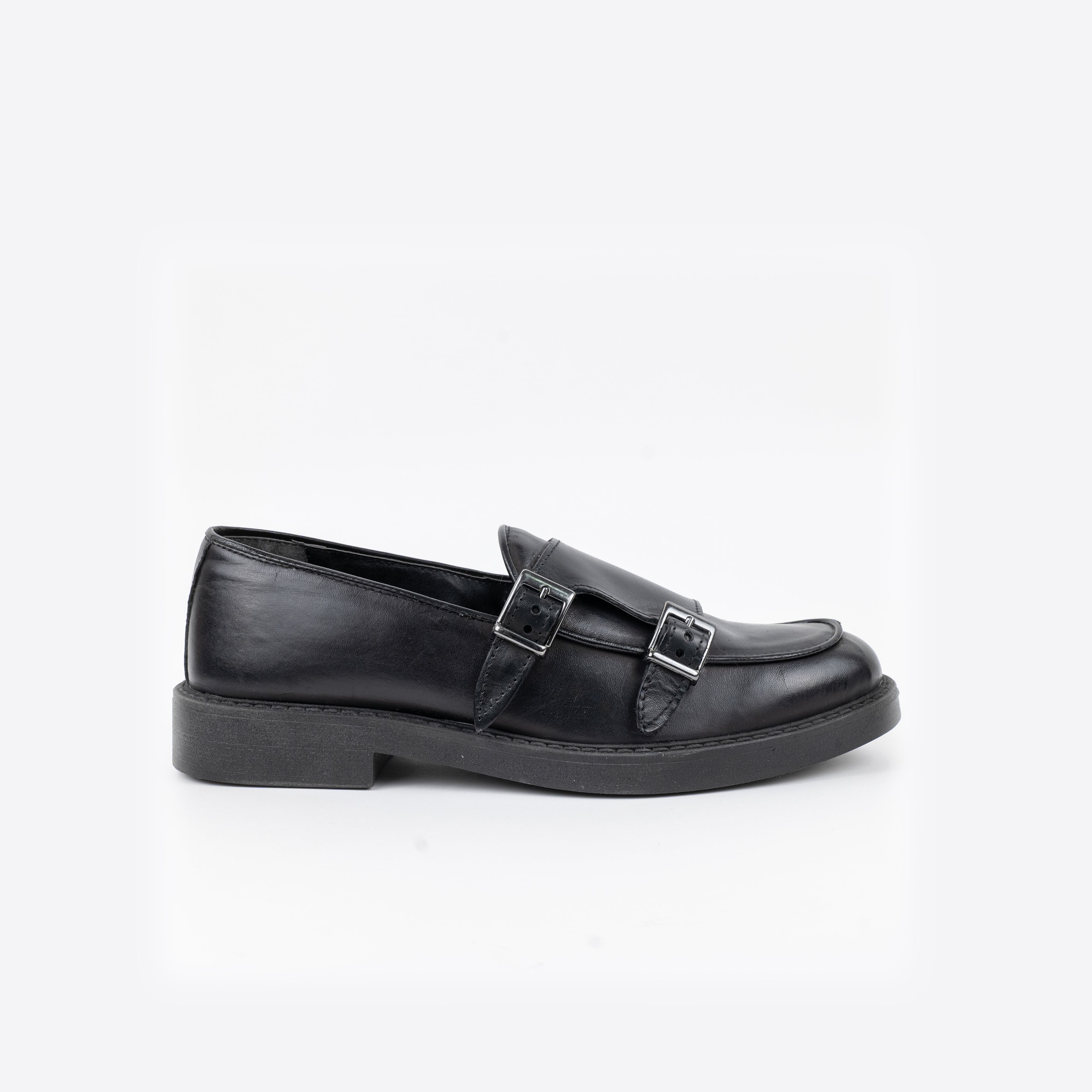 Mocassino Doppia Fibbia Para Alta - Nero