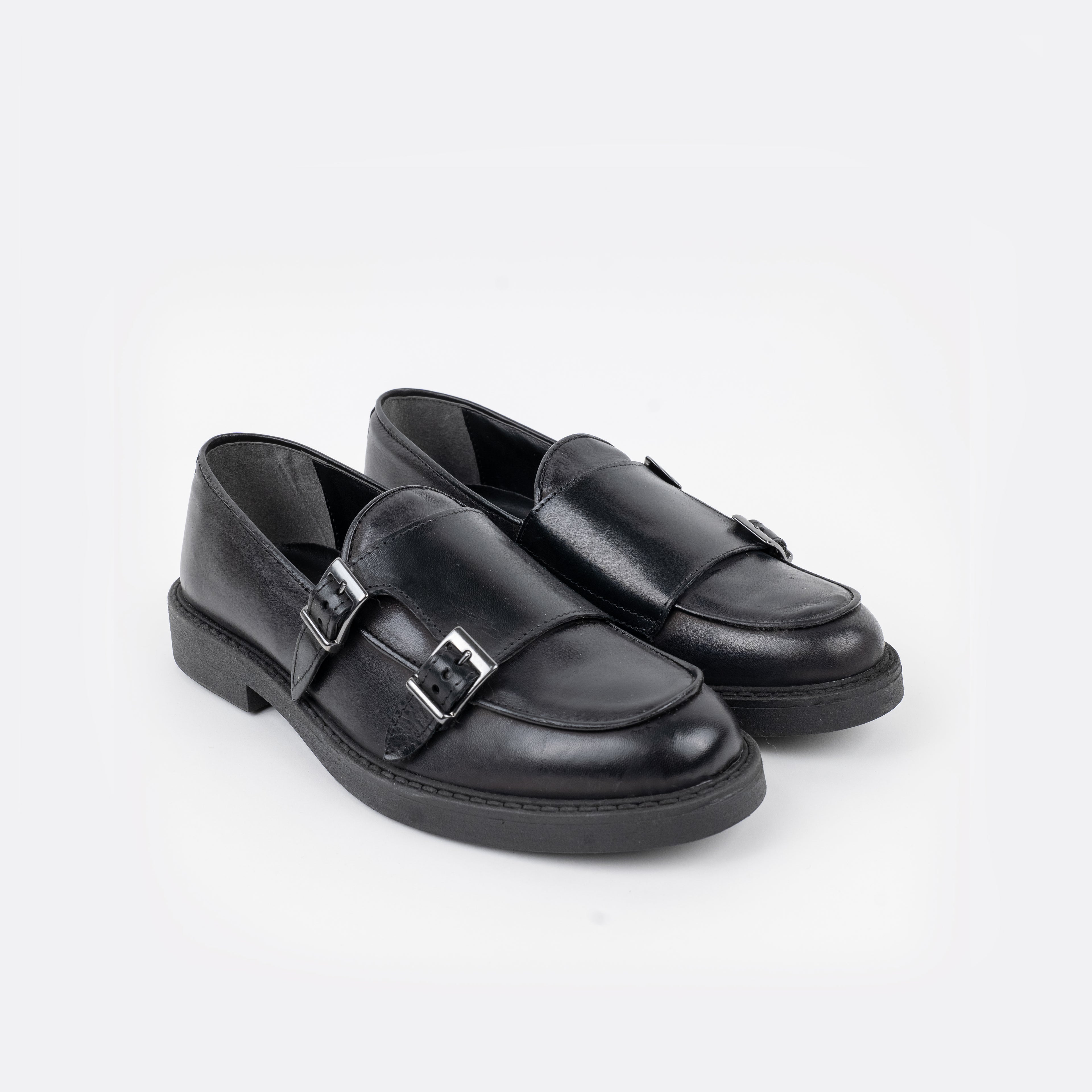 Mocassino Doppia Fibbia Para Alta - Nero