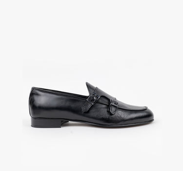 Double Buckle Suede Moccasin - Black