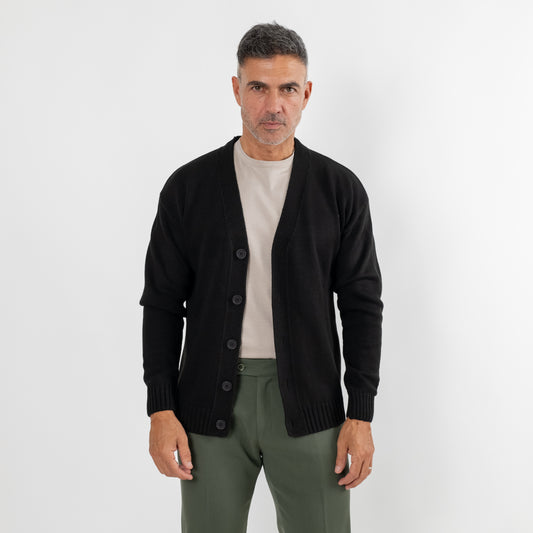 Cardigan in misto lana con bottoni - Nero