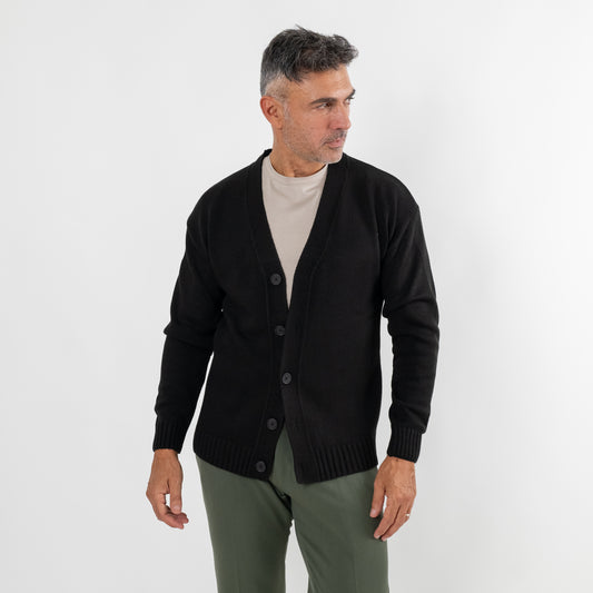 Cardigan in misto lana con bottoni - Nero
