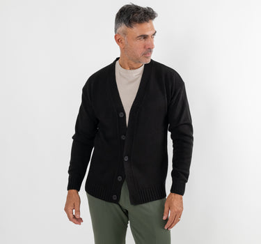 Cardigan in misto lana con bottoni - Nero