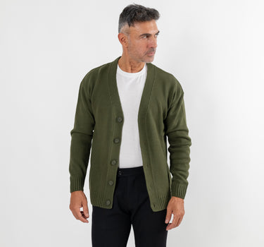 Cardigan in misto lana con bottoni - Verde Militare