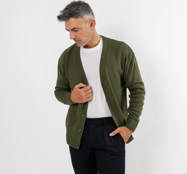 Cardigan in misto lana con bottoni - Verde Militare