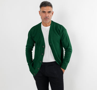 Cardigan in misto lana con bottoni - Verde Bosco