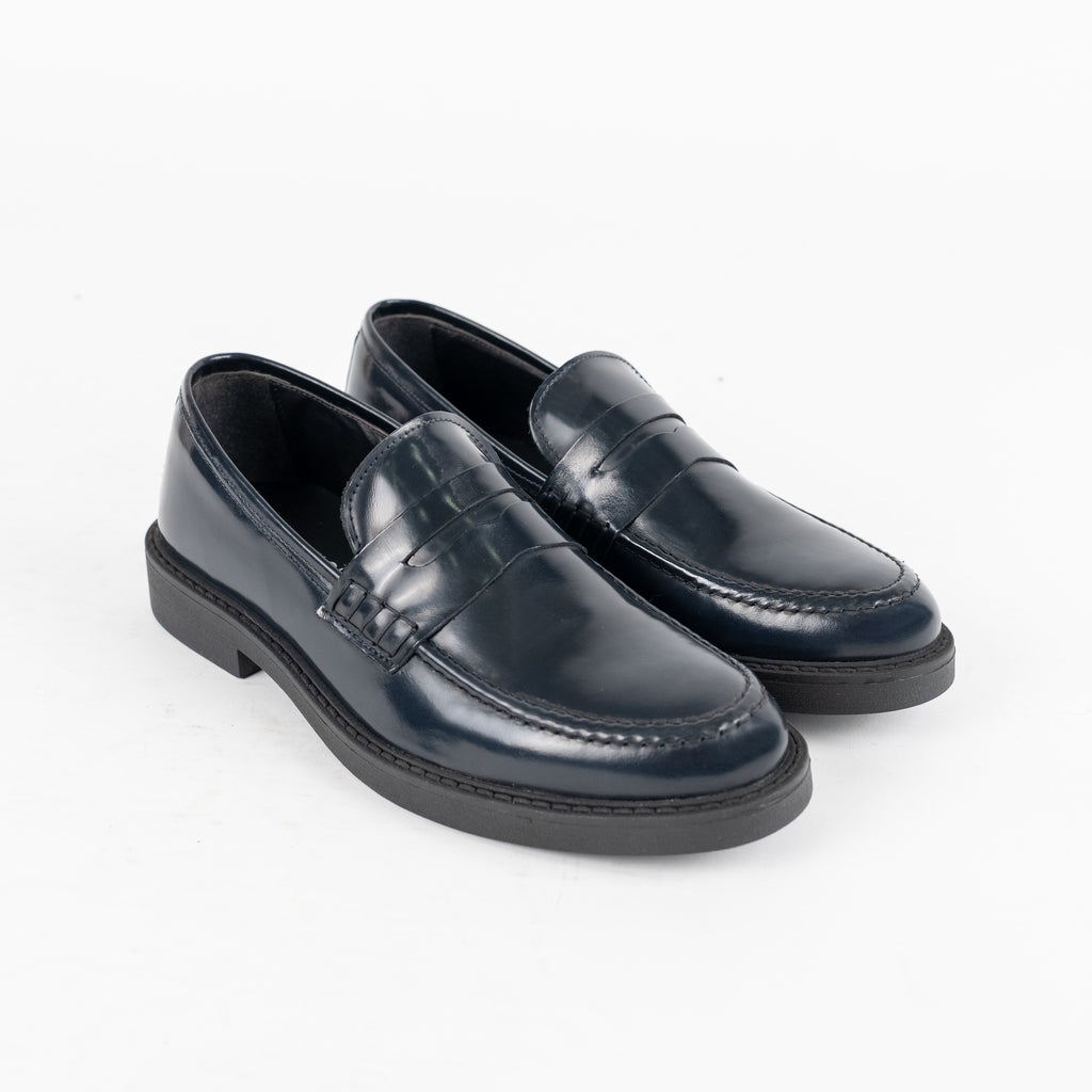 Mocassino in pelle con bendina - Blu