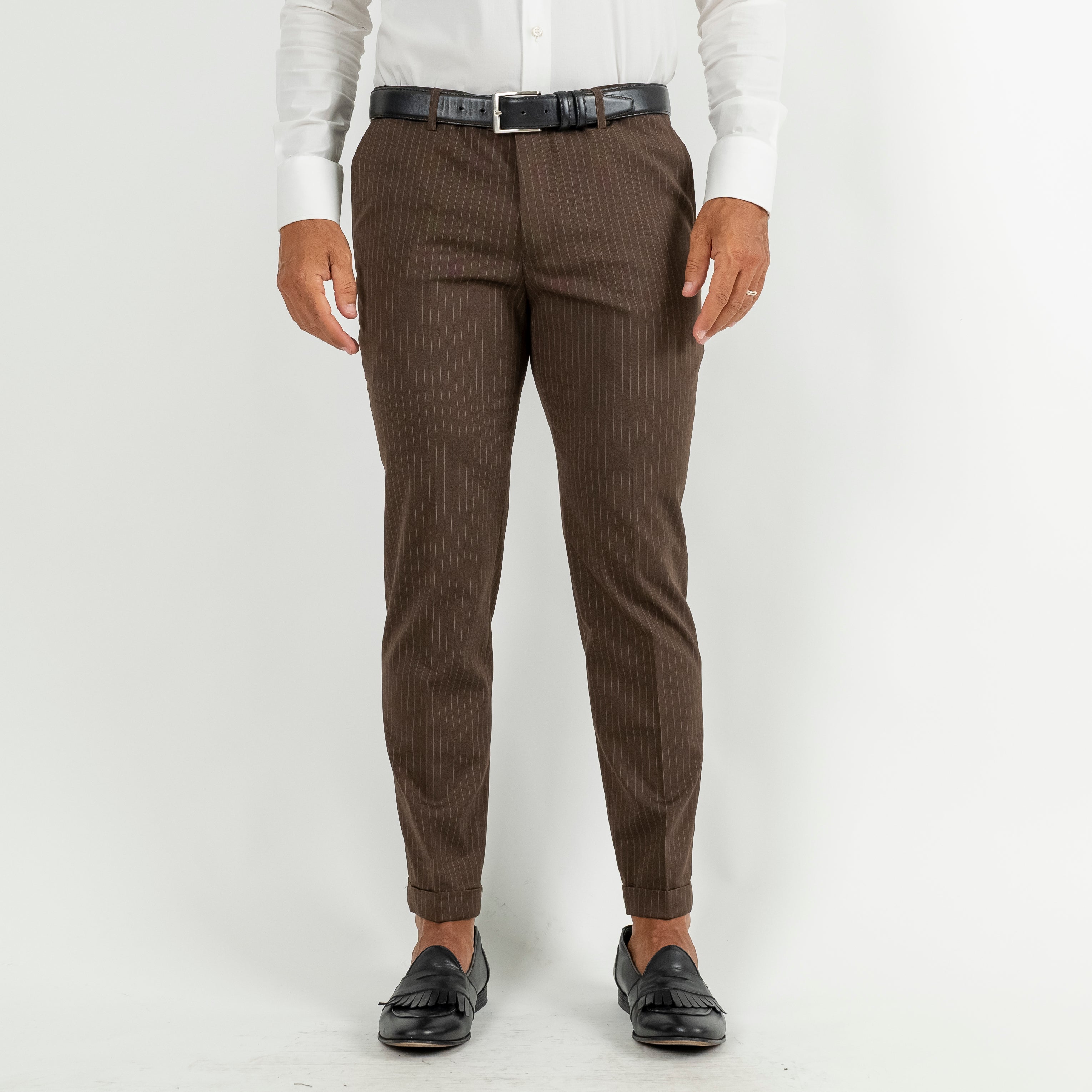 Pinstripe Suit with Silver Buttons - Brown