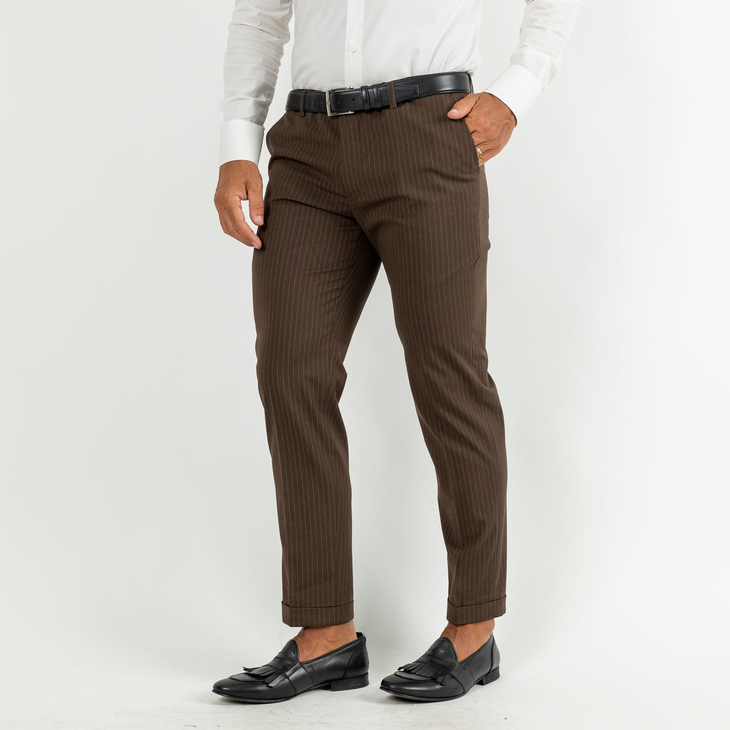 Pinstripe Suit with Silver Buttons - Brown