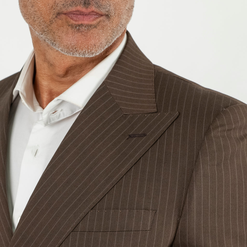 Pinstripe Suit with Silver Buttons - Brown
