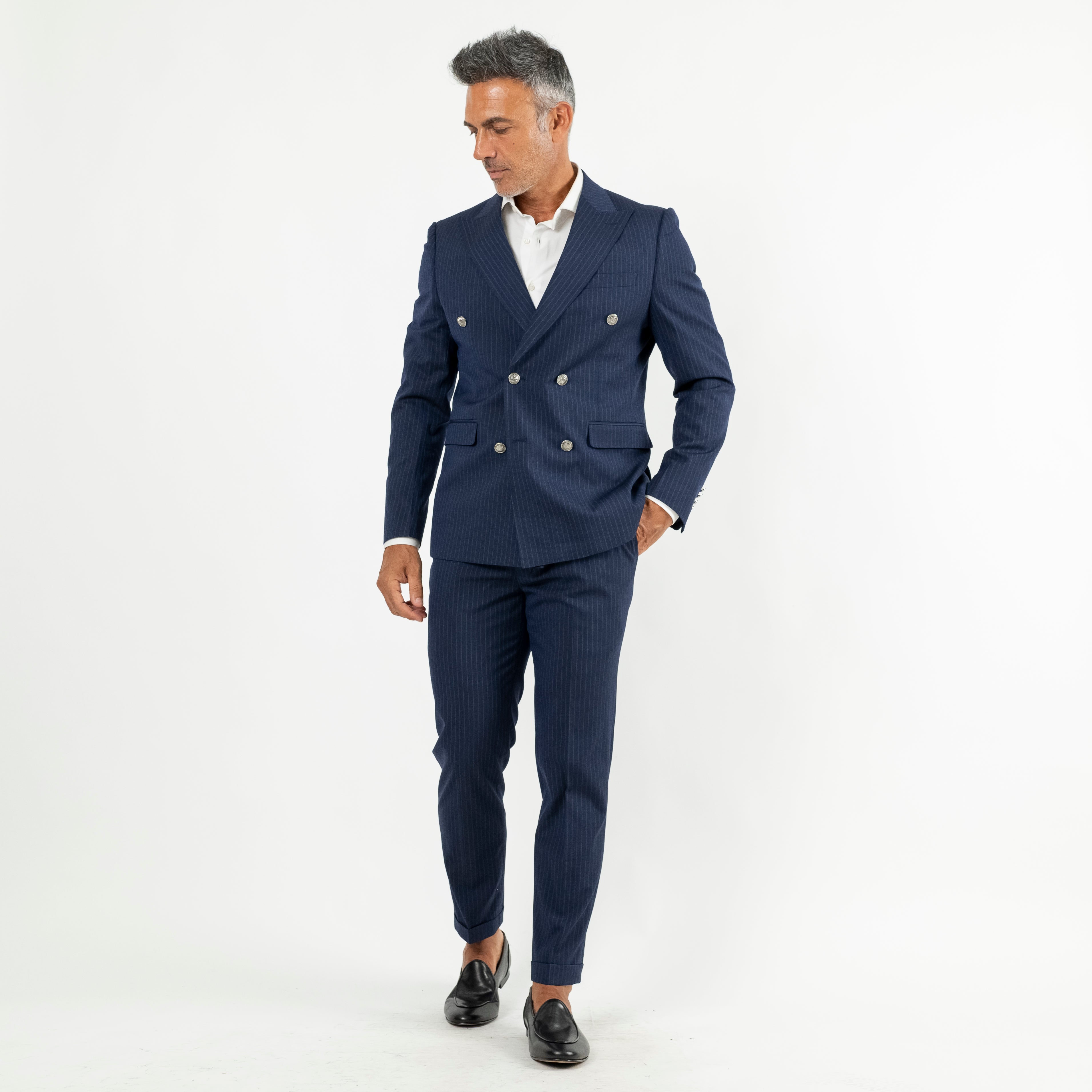 Traje de raya diplomática con botones plateados - Azul marino (azul real)