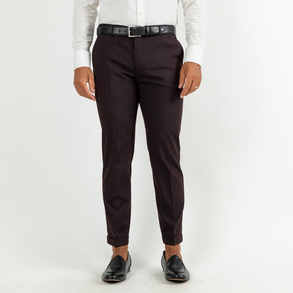 Traje de raya diplomática con botones plateados - Burdeos