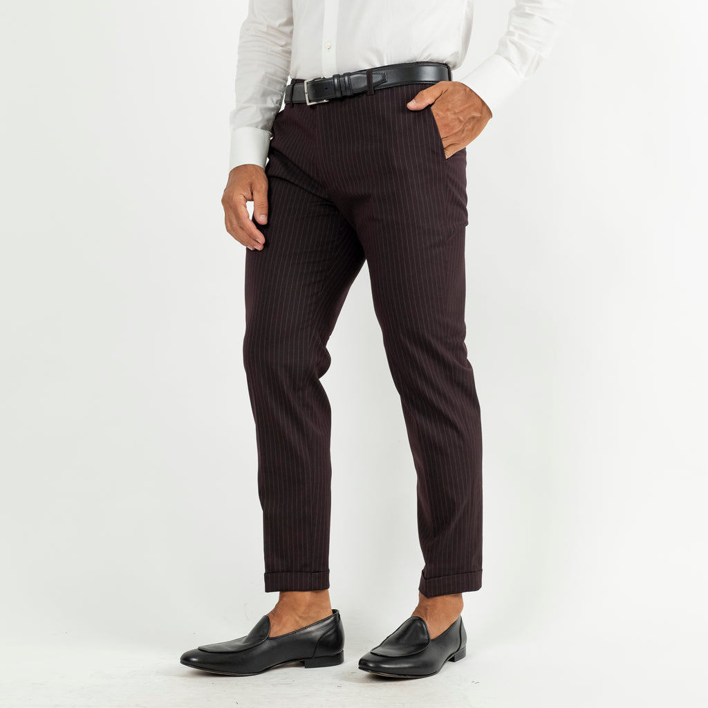 Traje de raya diplomática con botones plateados - Burdeos