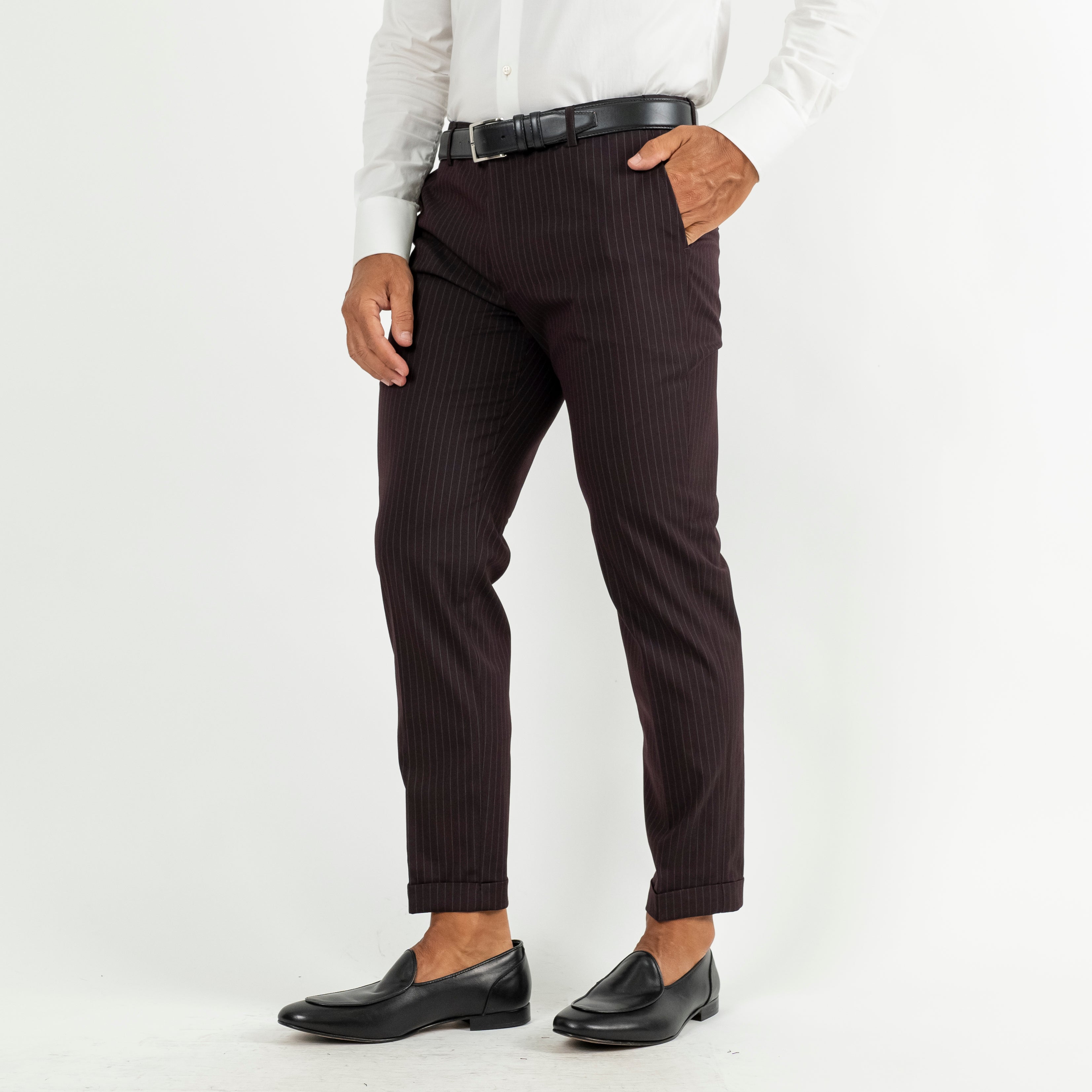 Traje de raya diplomática con botones plateados - Burdeos