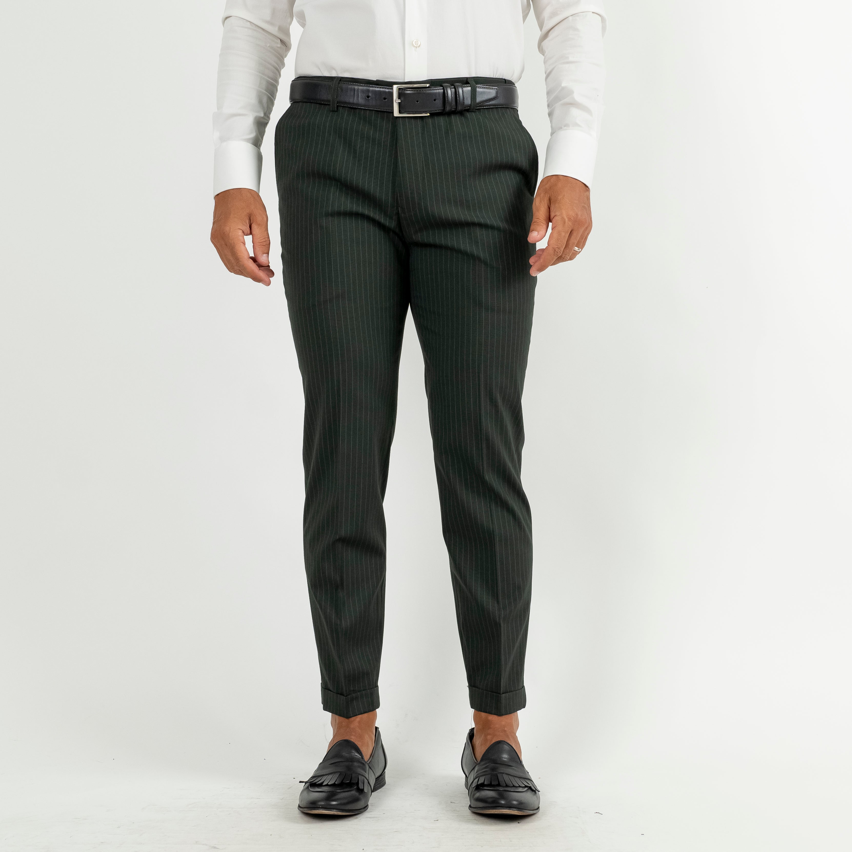 Abito gessato con bottoni argento - Verde