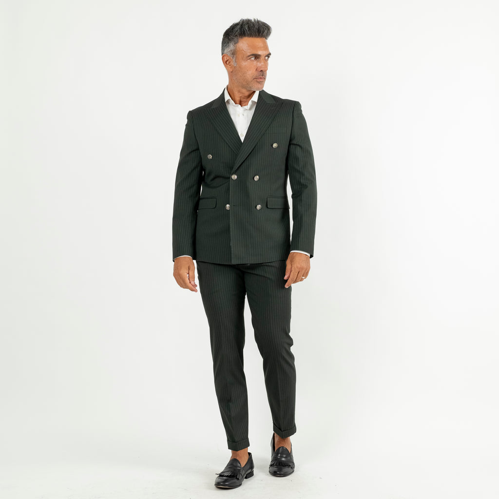 Pinstripe Suit with Silver Buttons - Green