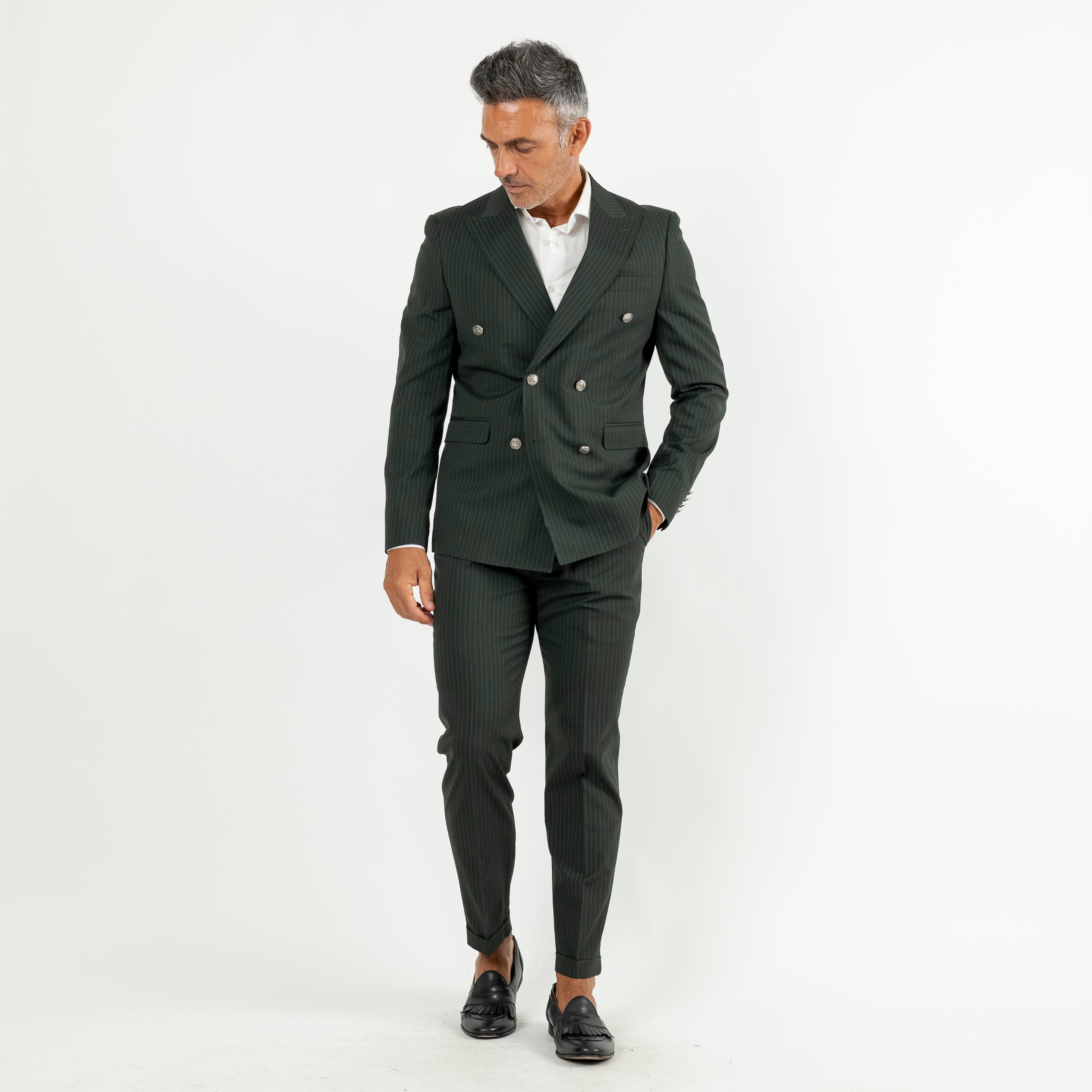 Pinstripe Suit with Silver Buttons - Green