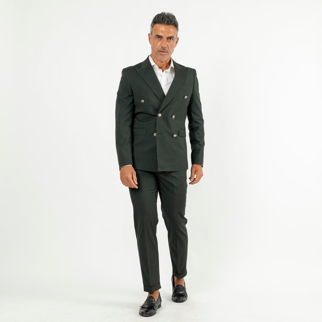 Pinstripe Suit with Silver Buttons - Green