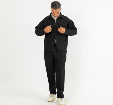 Coordinato con camicione e pantalone palazzo - Nero