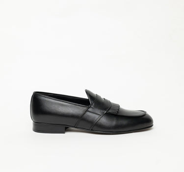 Double Buckle Suede Moccasin - Black