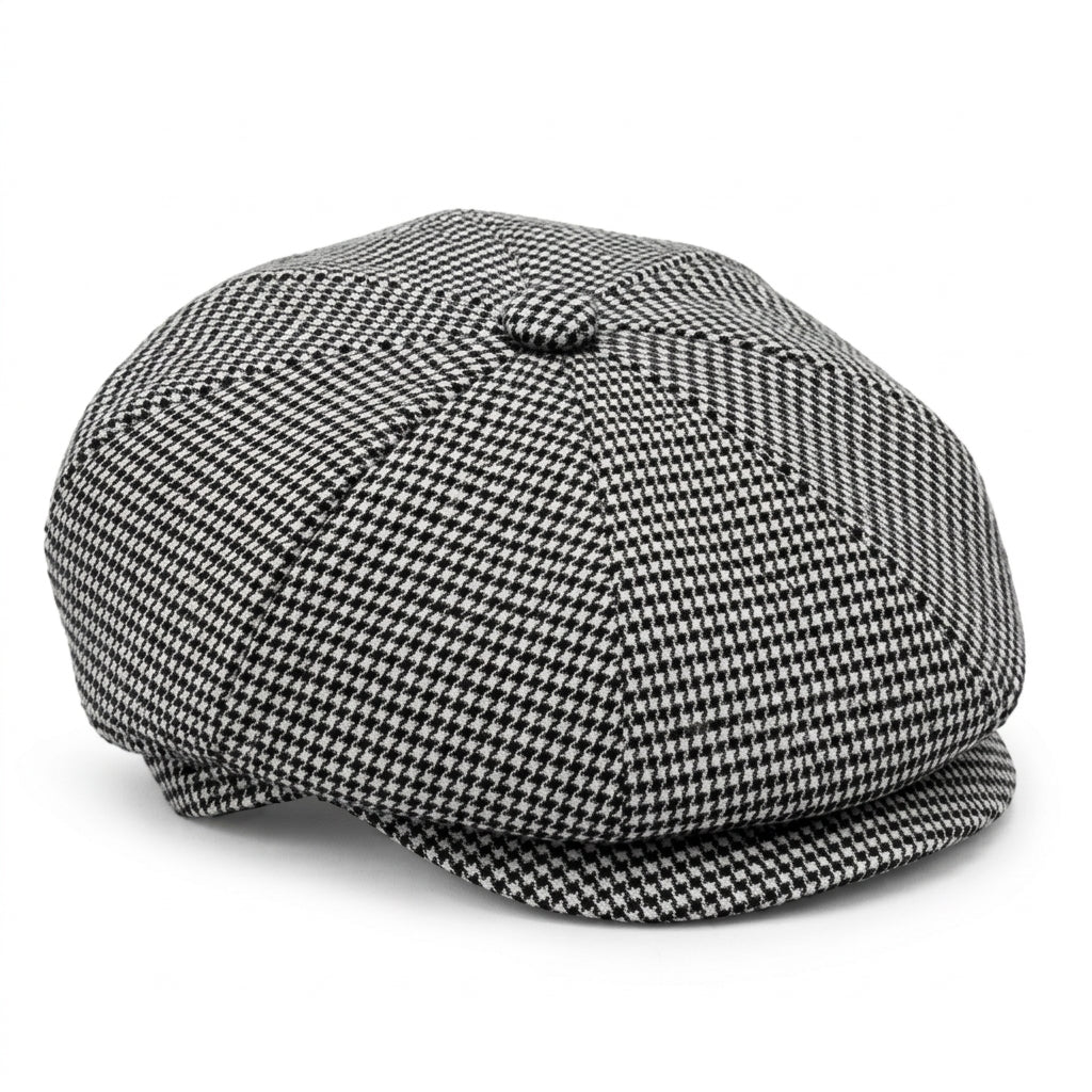 Houndstooth wool flat cap - Black