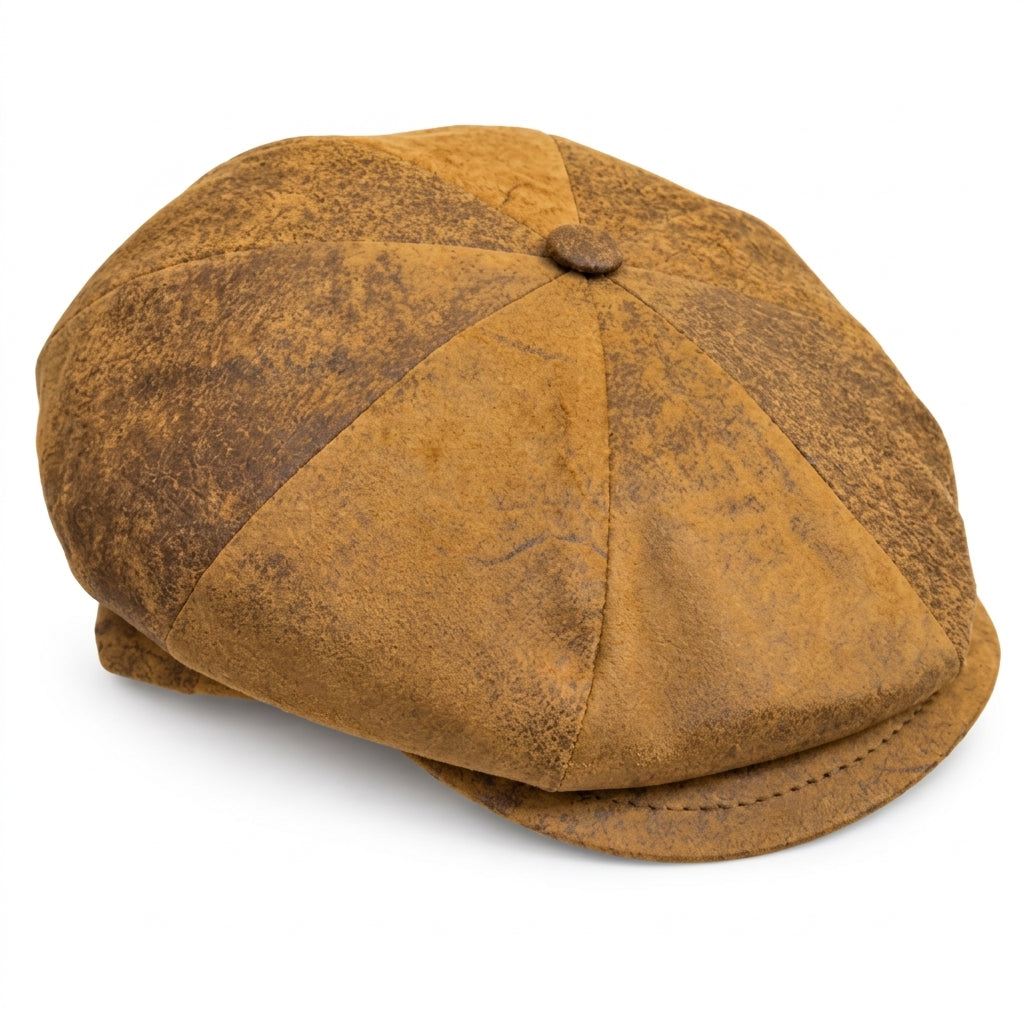 Vintage-Schiebermütze in Wildleder-Optik - Kognakbraun