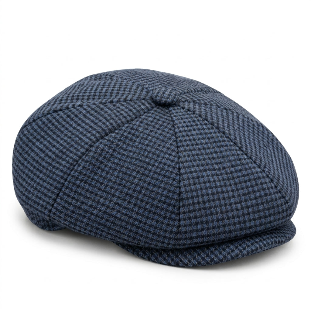 Schiebermütze aus Hahnentritt-Wolle - Blau