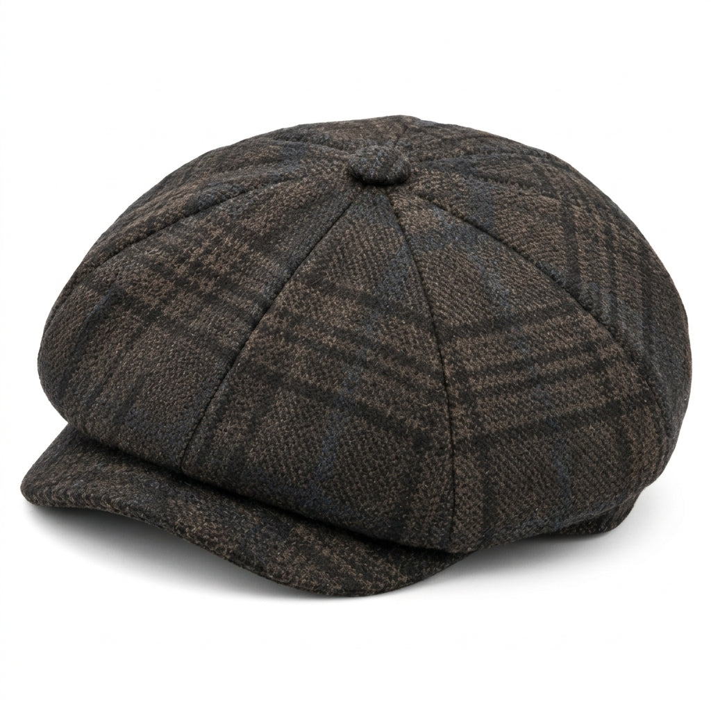 Tartan wool flat cap - Brown
