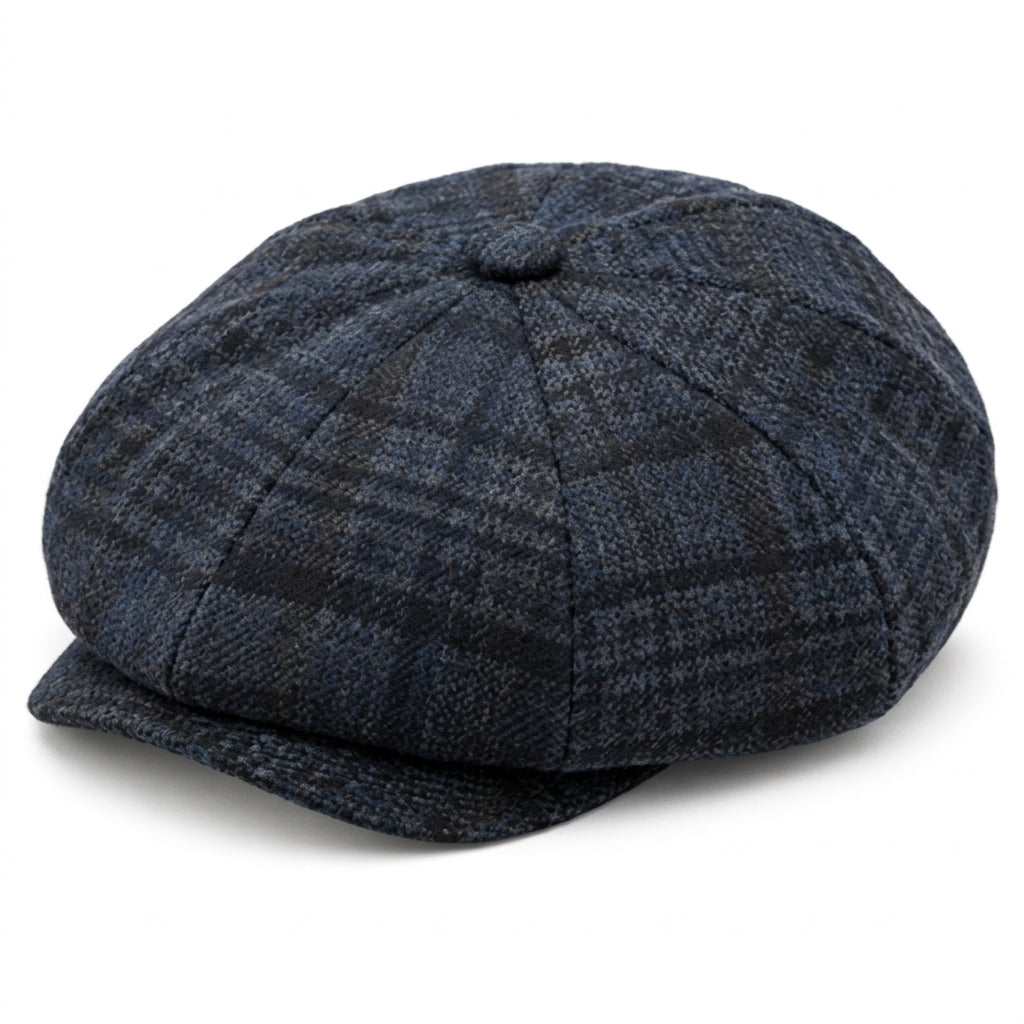 Schiebermütze aus Tartan-Wolle - Blau