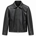 Giacca con colletto in pelle martellata - Nero